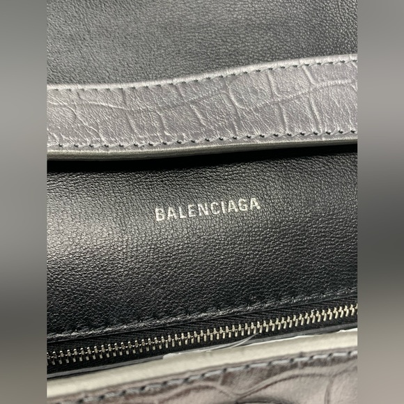 BALENCIAGA Small Downtown Croc Embossed Leather Shoulder Bag - Picture 14 of 16